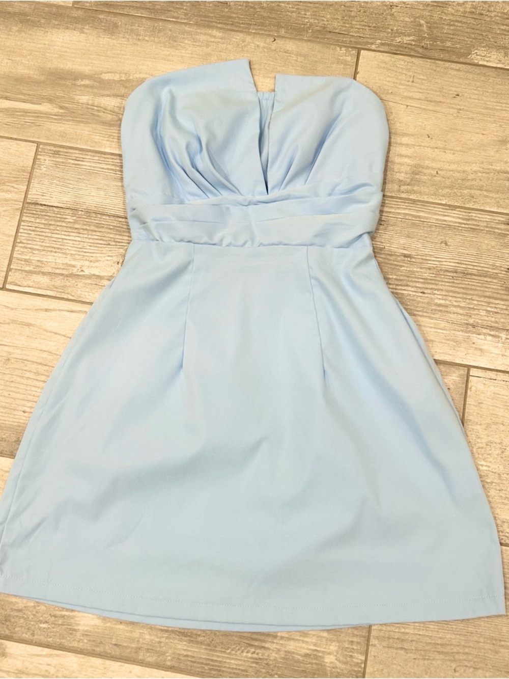 NWOT Women’s Strapless Light Blue Mini Dress with Ruffle Fold Detail Size Small